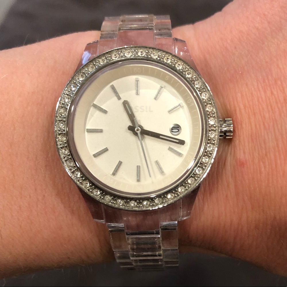 Fossil Clear Acrylic Watch with Stone surround
